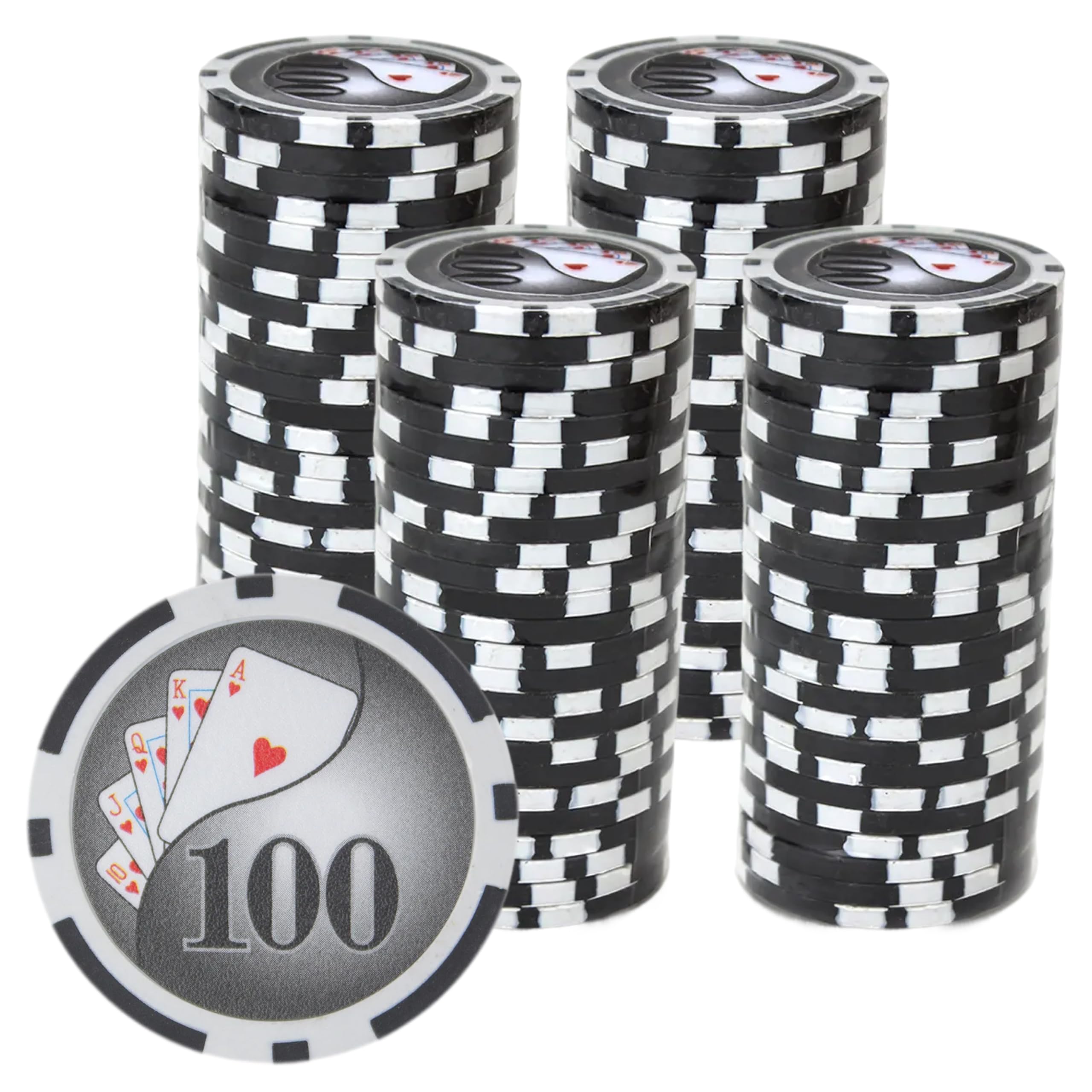 Playzaic 14-gram Yin Yang Poker Chips (100-Pack) Heavy Clay Composite Set - Bulk Casino Chips with Denominations for Texas Holdem, Blackjack - Betting Game Accessories ($100 Black)