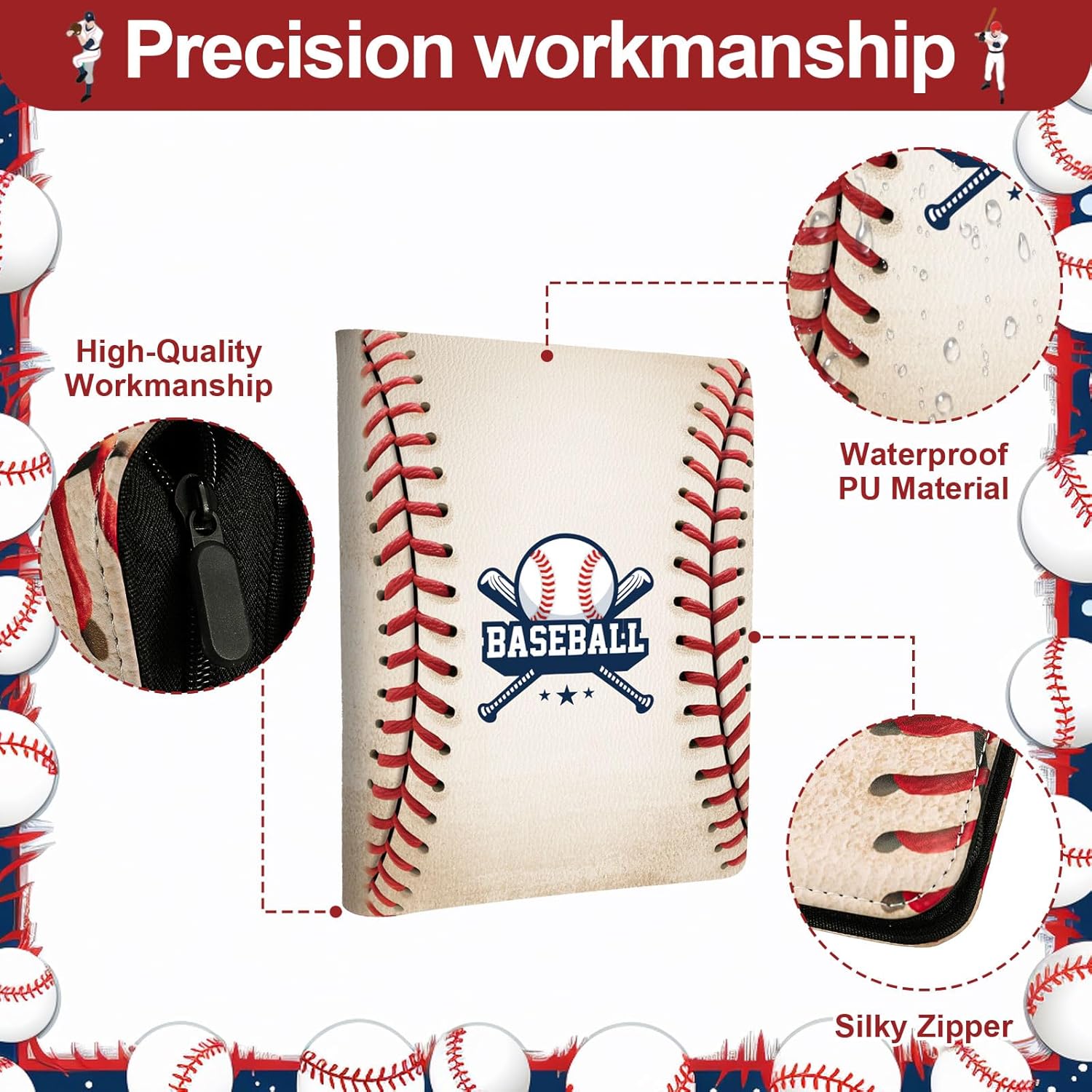 JarThenaAMCS 1024 Pockets Baseball Card Binder 16 Pocket PU Trading Card Holder Sports Cards Collection Album Folder for Game Cards Storage Display