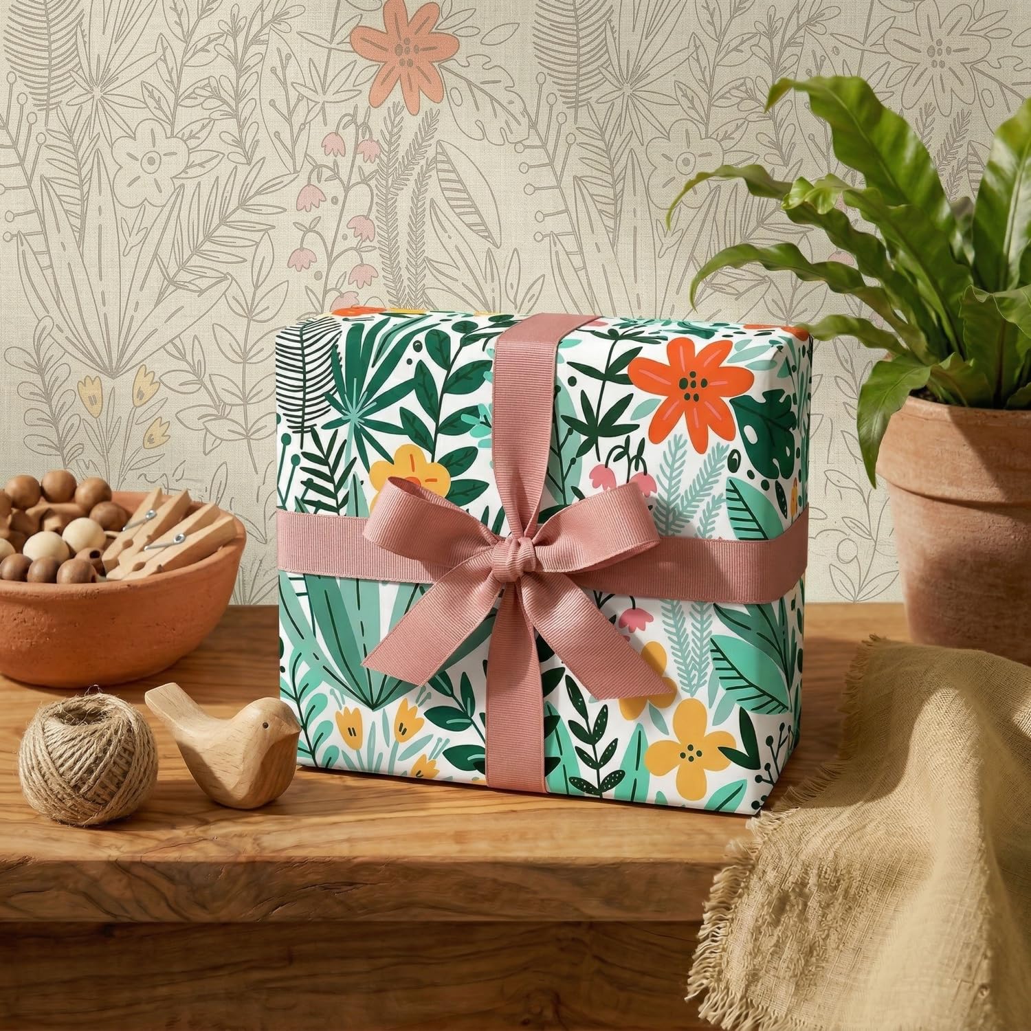 Geschenkpapier, große Rolle, 62 cm x 80 m • Blumen, ideal für: Geschäfte, Geschenkverpackungen, Geburtstage, Babypartys, Hochzeiten, Dekoration [FP Partys]