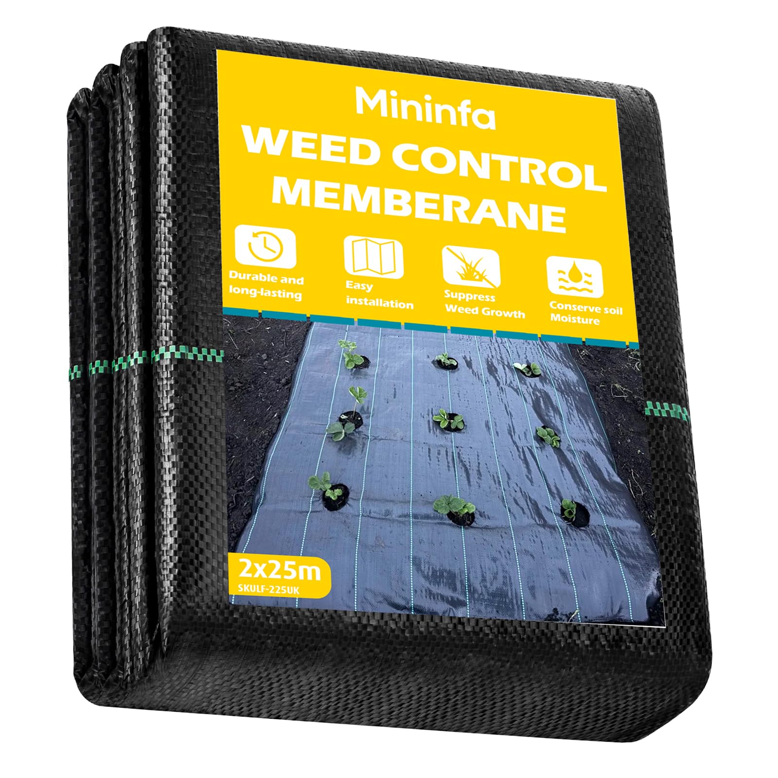 Mininfa 2x25m 90gsm weed membrane Premium Weed Barrier Landscape Fabric, Weed Control Garden Cover Mat, Geotextile Fabric Underlayment, Ground Cover for Gardening, Farming — image 1