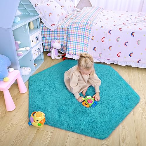 Miniatura 5 de Junovo - Alfombra ultra suave para cuarto de bebé, habitación de bebé, decoración del hogar, dormitorio, alfombra hexagonal para casa de juegos,