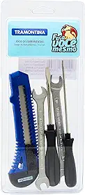 Tramontina 43408505, Kit Ferramentas 5 Peças com 2 Chaves de Fenda 1 Estilete 2 Chaves Fixas, Uso Domestico