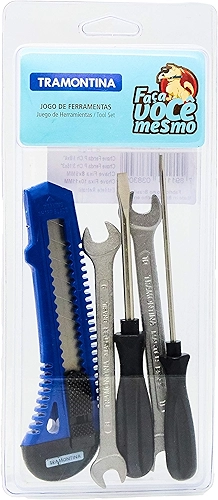 Tramontina 43408505, Kit Ferramentas 5 Peças com 2 Chaves de Fenda 1 Estilete 2 Chaves Fixas, Uso Domestico