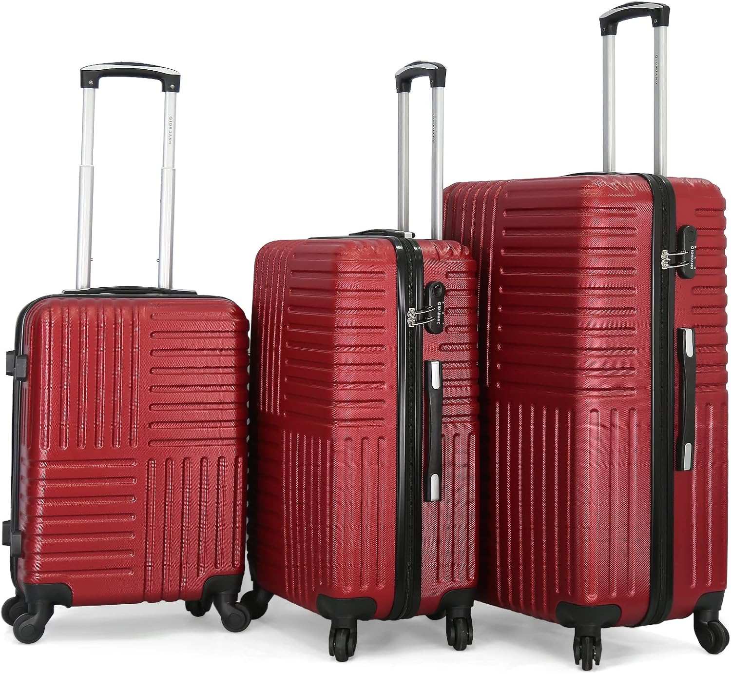Giordano Trolley Bags 3 Pcs Set Hardside Spinners, Red, L28 / M24 / S