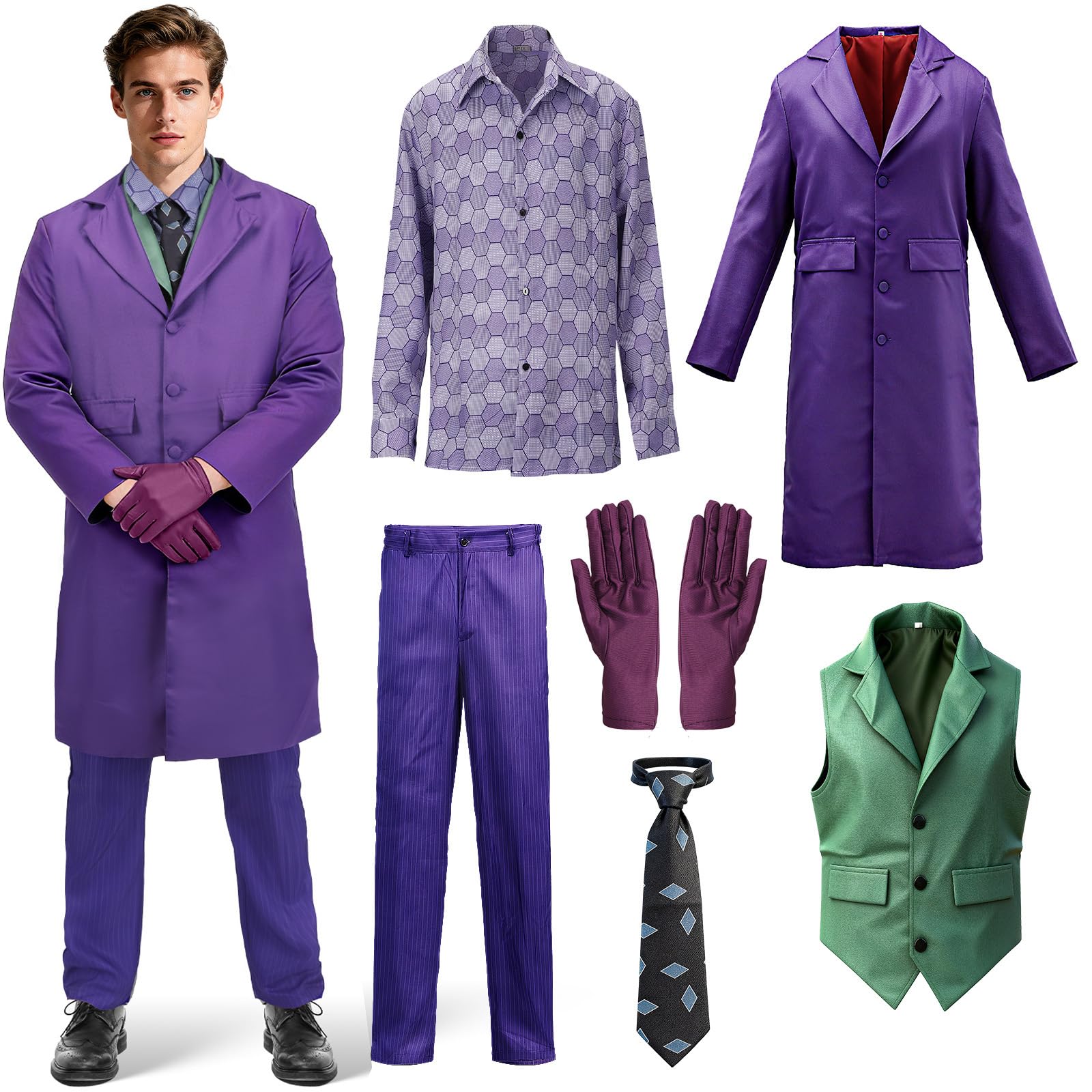 Clown Costume Adult Men Clown Killer Cosplay Costume Coat Shirt Tie Gloves Accessories Suit Halloween Outfit