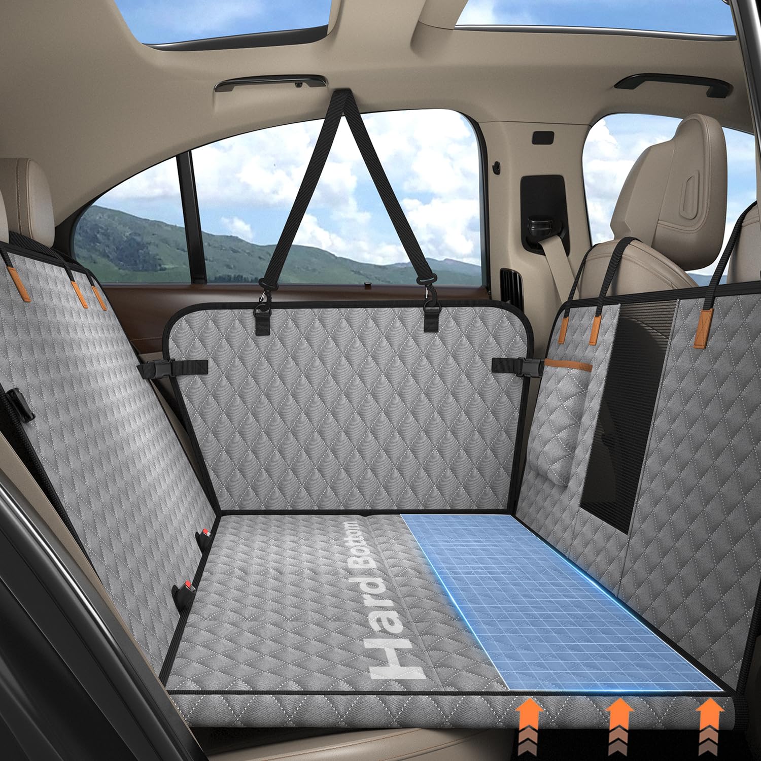 Coprisedile Auto per Cani con Pannello di Fibra Rigido- Più spazio - Impedisce ai Cani di Cadere, Impermeabile, Telo Auto Per Cani, Per Auto Durevole, Telo Auto Per Cani Usato in Tutte le Auto, Grigio