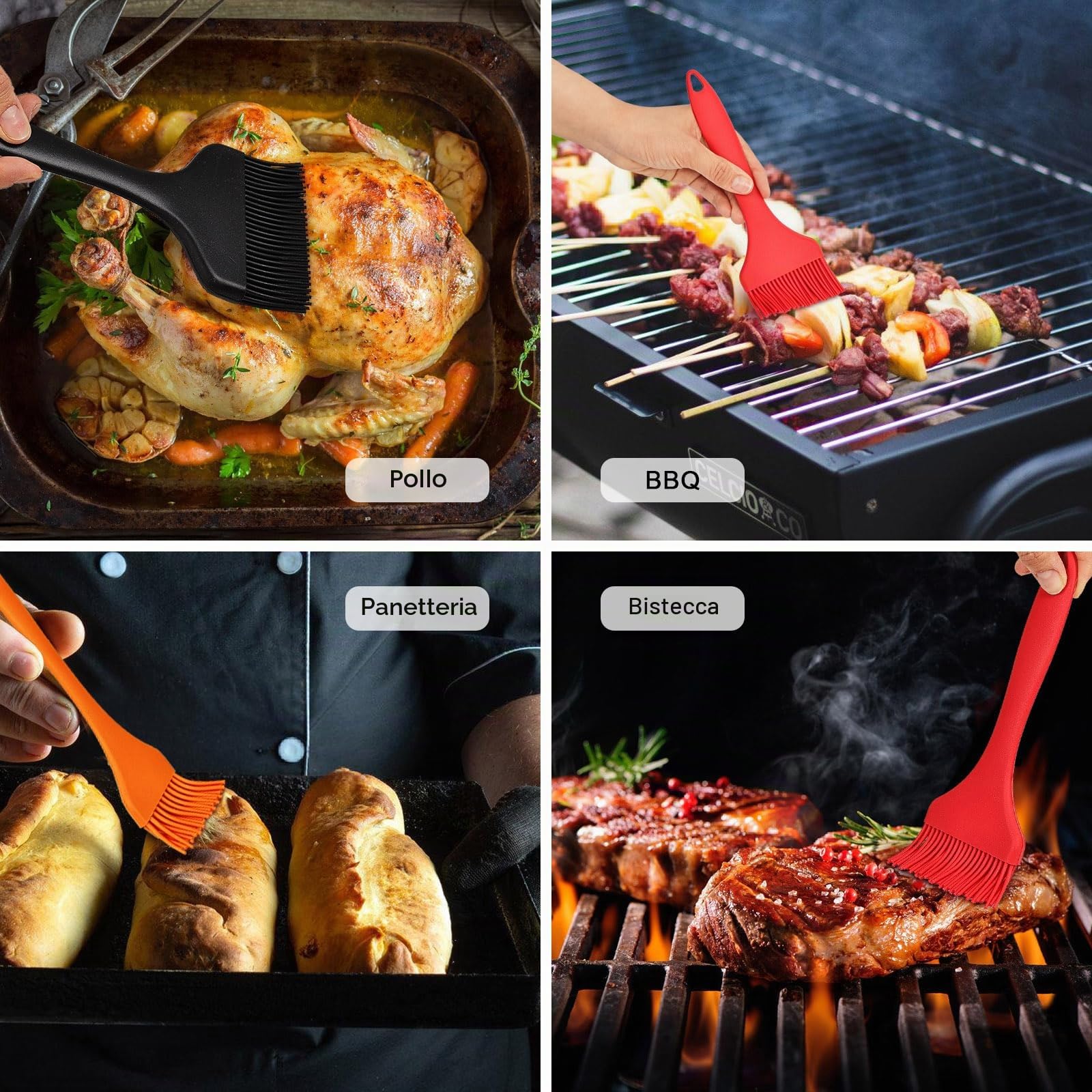 3 Pcs Pennello Silicone Cucina, 9.1/7 / 3.2 cm Pennello da Cucina, per Pasticceria Barbecue Bistecche, Cottura al Forno