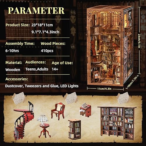 Miniatura 157 de Kit de rincón de libros en miniatura, rompecabezas de madera 3D con luz LED para decoración de estantería (más allá de la biblioteca)