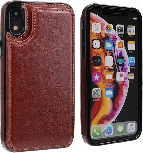 Miniatura 2 de OT ONETOP Funda tipo cartera para iPhone XR con soporte para tarjetas, piel sintética de alta calidad, ranuras para tarjetas, doble cierre magnético