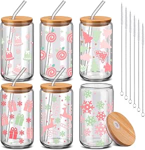 6-Pack Wildflower Glass Cups With Lids & Straws – 16 Oz Bohemian Iced Coffee Tumblers - View #4