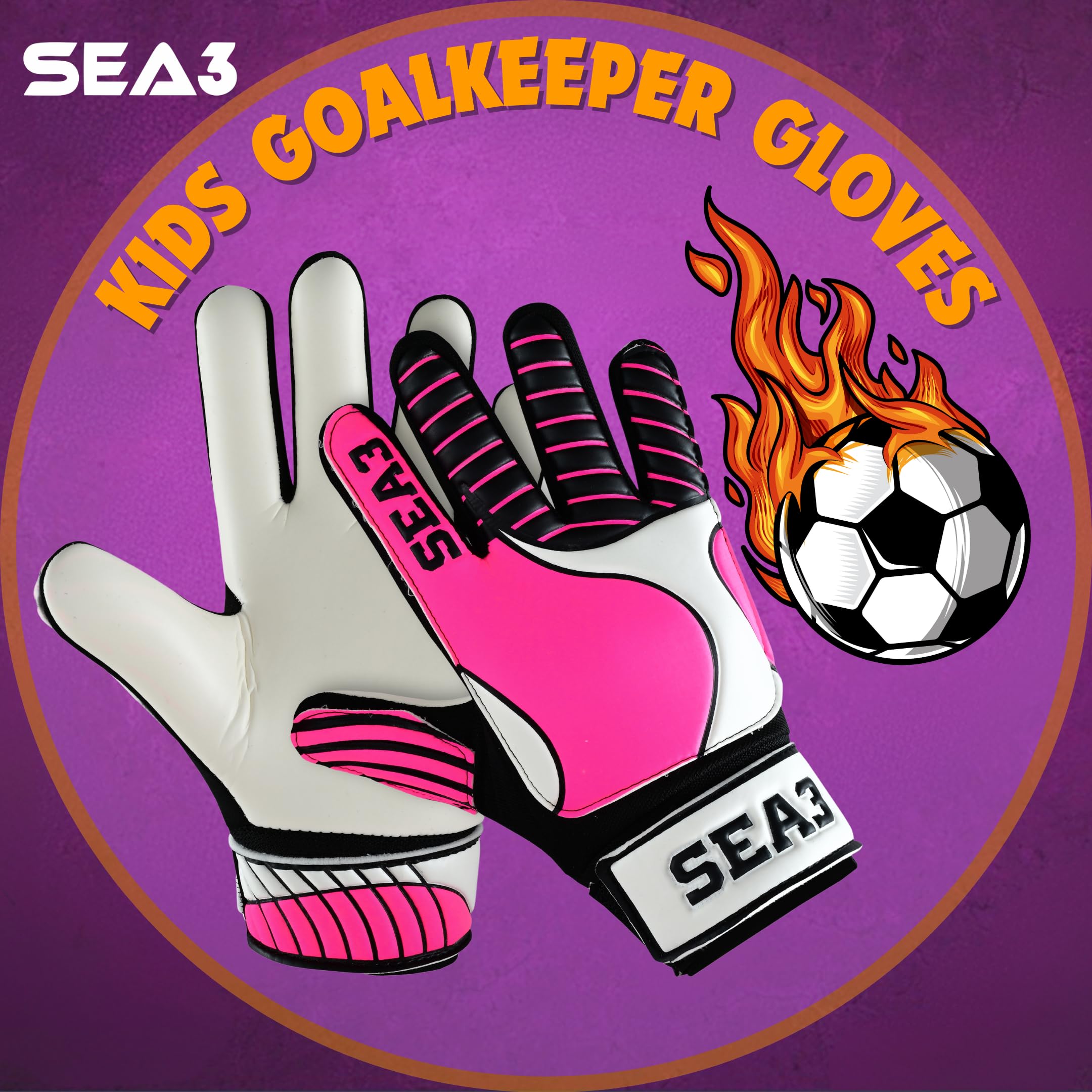 SEA3 Unisex Kids Boys Children's Junior Football Goalkeeper Sports Soccer Training Goalie Gloves, Pink - Size 2: Age 4 to 5 Years - Image 3