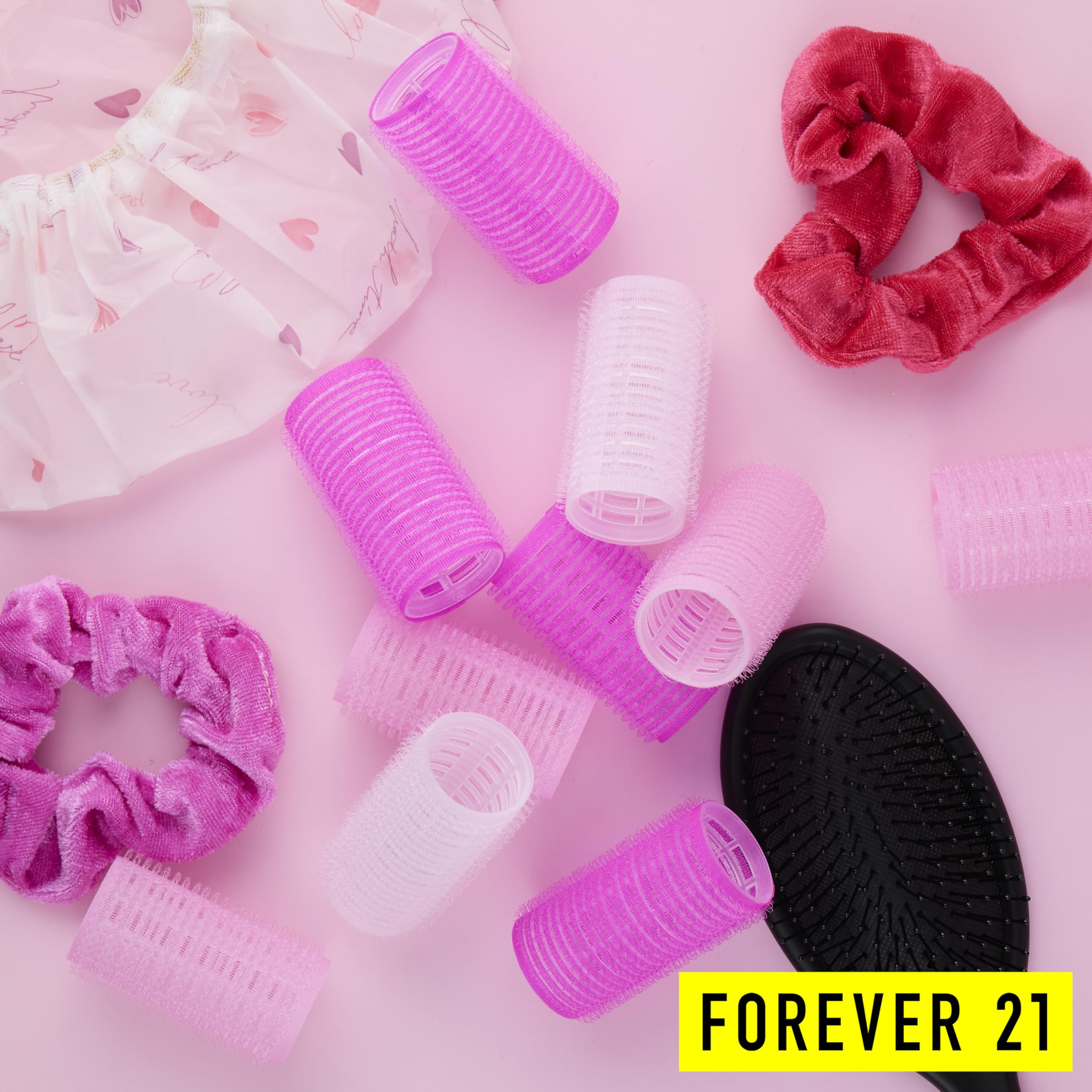 Forever 21 Samoprzylepne wałki do włosów – 10 szt. zestaw wałków do włosów z delikatnym chwytem do obszernych loków w domu (różowe)