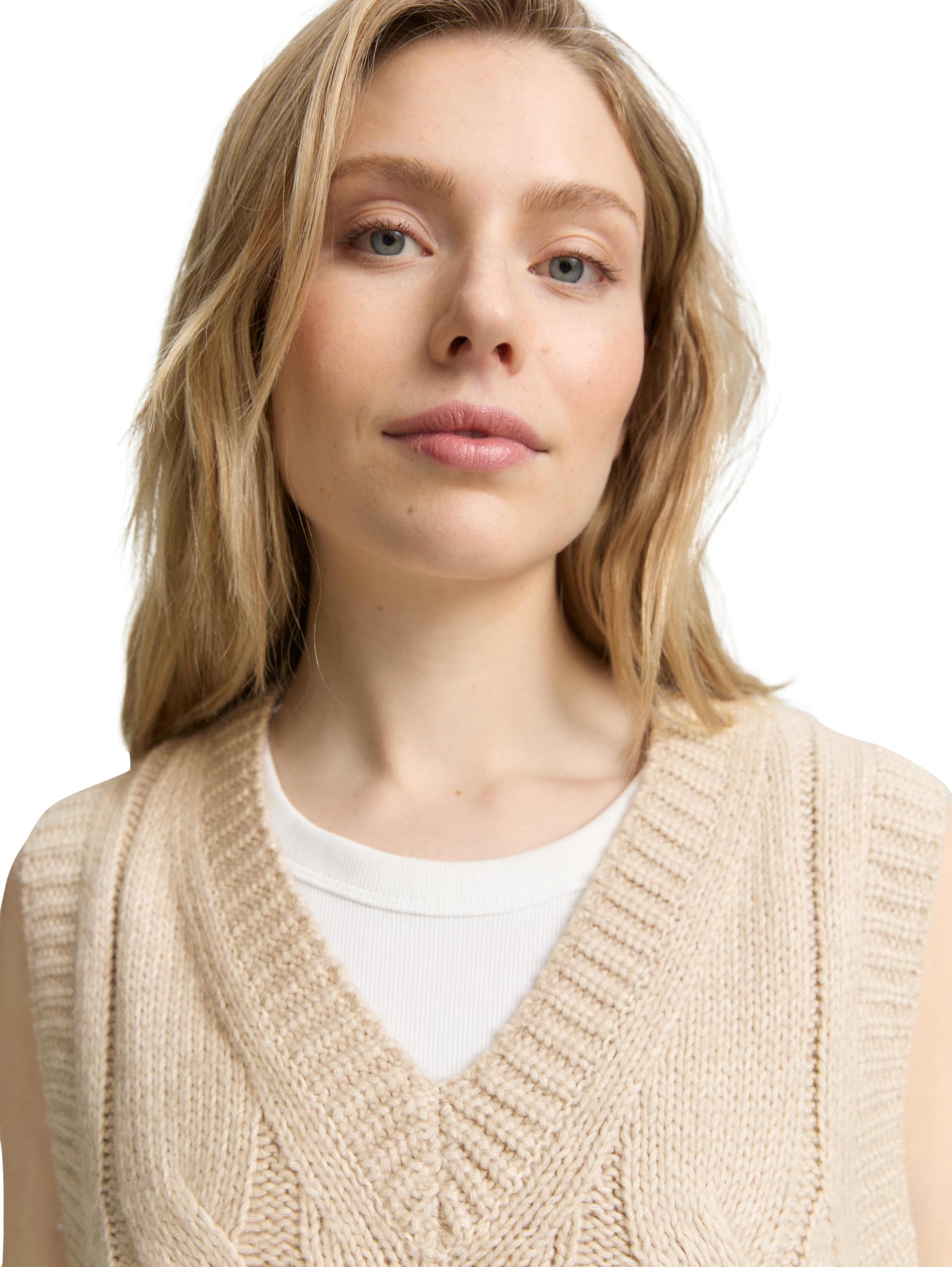 Tom Tailor Damen 1047708 Pullunder mit Zopfmuster (1er Pack)
