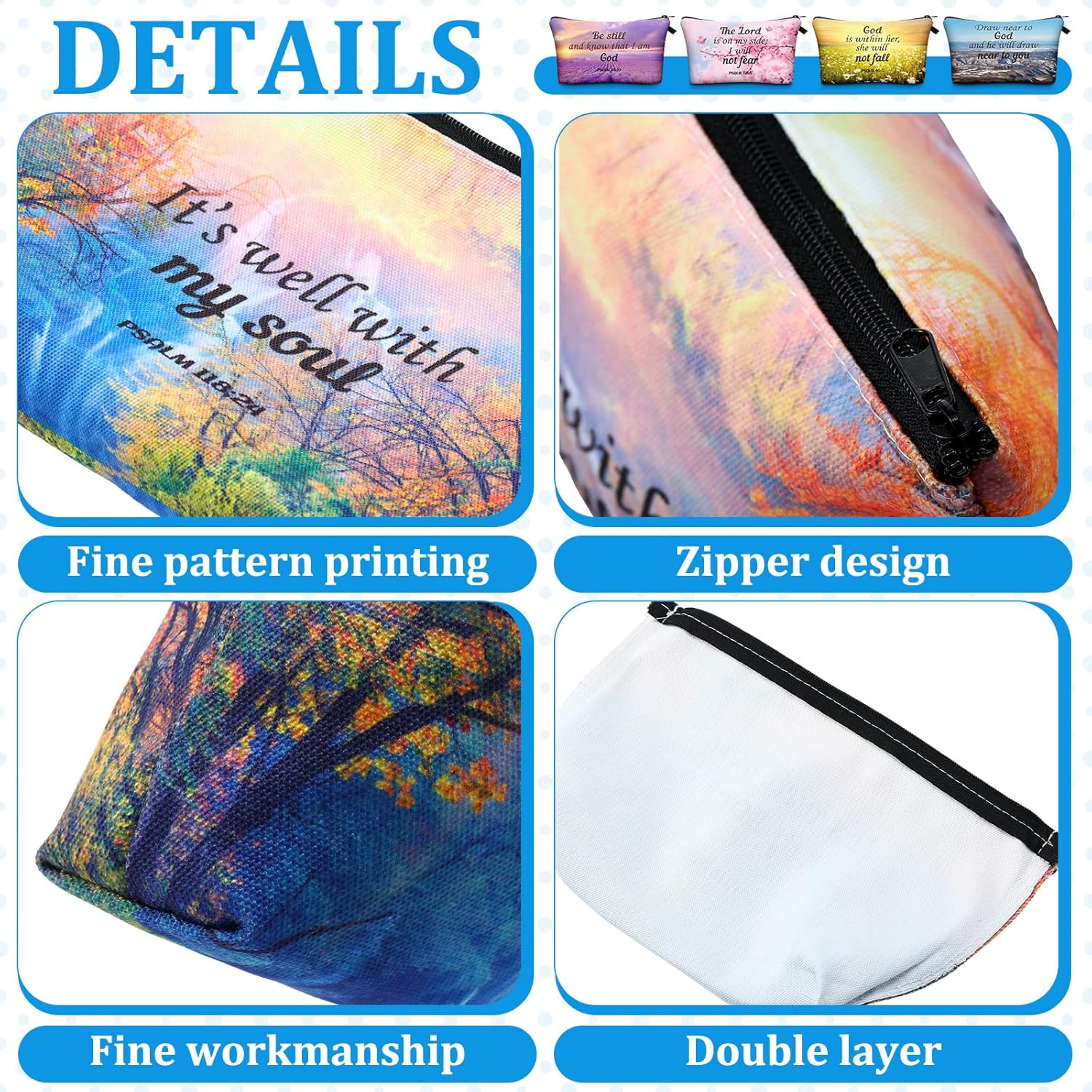 Chunful 12 Pcs Inspirational Christian Gifts Religious Makeup Bags Bulk for Women Bible Verse Flower Cosmetic Bag Mother's Day Gift for Church Ladies, 7.48 x 4.72 Inch(Landscape) - Image 2