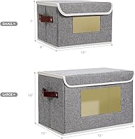 Vista 5 de ANMINY Contenedores de almacenamiento de tela con tapa, asas de piel sintética, ventana transparente, lavable, tablero de plástico PP, decorativo