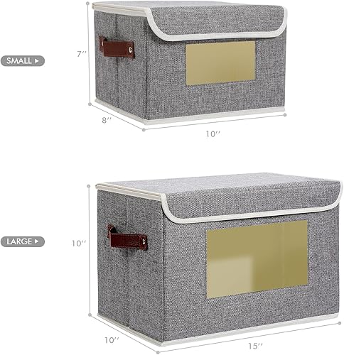 Miniatura 5 de ANMINY 2 contenedores de almacenamiento de tela con tapa, asas de piel sintética, para ventana transparente, lavable, tablero de plástico PP,