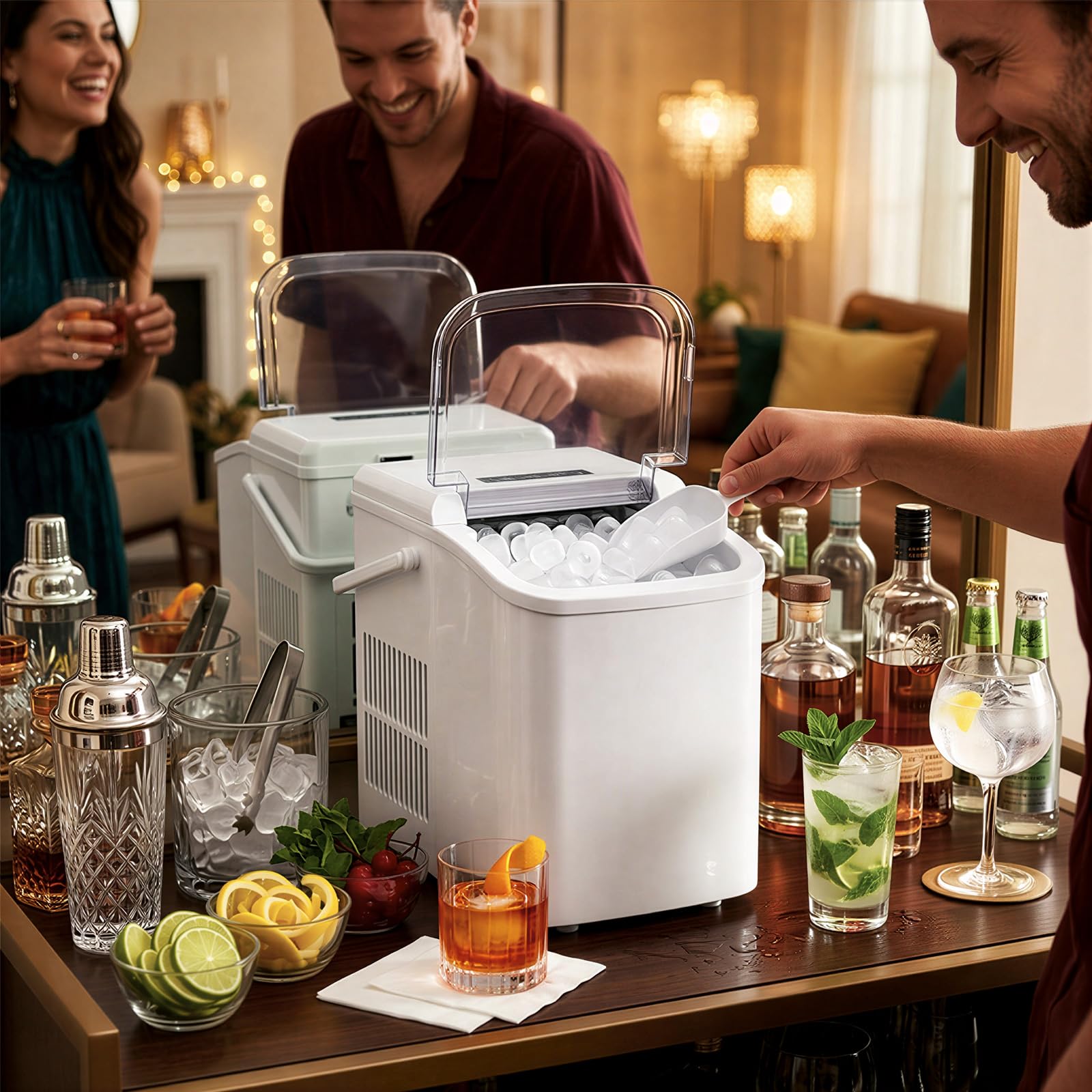 Ice Maker, Portable Ice Makers Countertop With Handle, Basket & Scoop, 26lbs/24hrs, 9 Bullet Ice Cubes In 6 Mins, 2 Ice Sizes, Self-Cleaning, Quiet Compact Ice Machine For Home Kitchen Party, White on Fridge.com - View 6