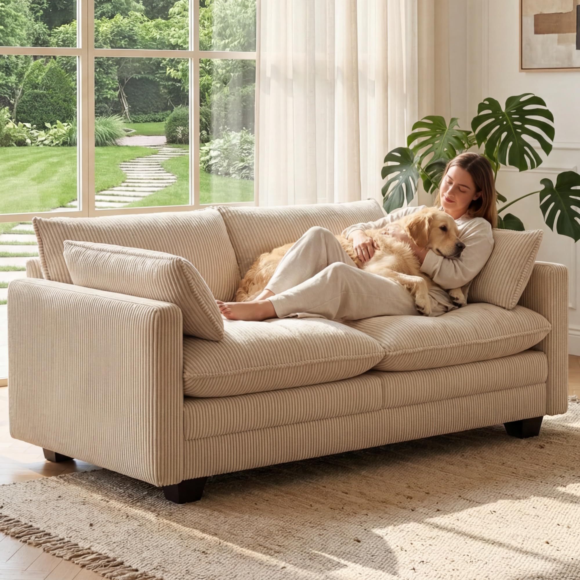 Gizoon 75 Small Cloud Couches for Living Room 2 Seater Sofa Set Breathable Comfy Corduroy Love Seat for