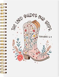 Western Christian Notebook, Bible Journal for Women, Pink Floral Western Cowgirl Boots Spiral Notebook, Christian Gifts for Women, Cowgirl Gifts, Prayer Journal for Woman, 5.5x8.3