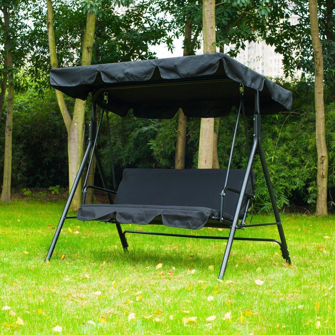 Patio Outdoor Swing Chair Polyester Canopy Garden Hammock Awning Bench Water Resistant Seat Black #505