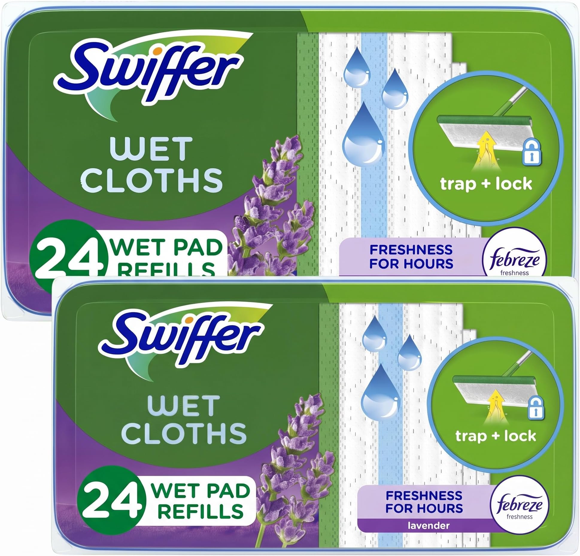 Sweeper Wet Mopping Cloths with Febreze Freshness, Lavender Vanilla & Comfort, 24 Count (Pack of 2)