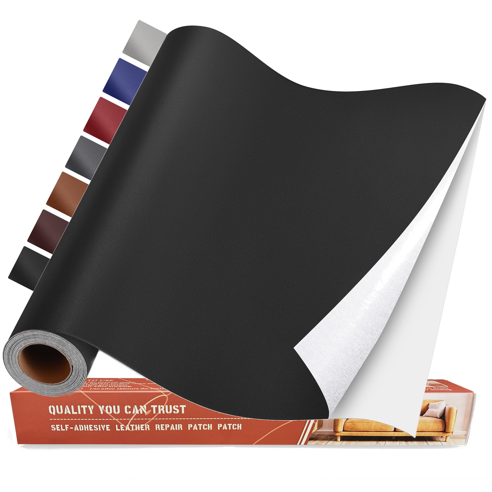 Yikda Self Adhesive Leather Repair Patch Kit, 16 in x 63 in Large Vinyl Leather Repair Tape for Furniture, Car Seat, Couch, Sofa, Chair Smooth Black