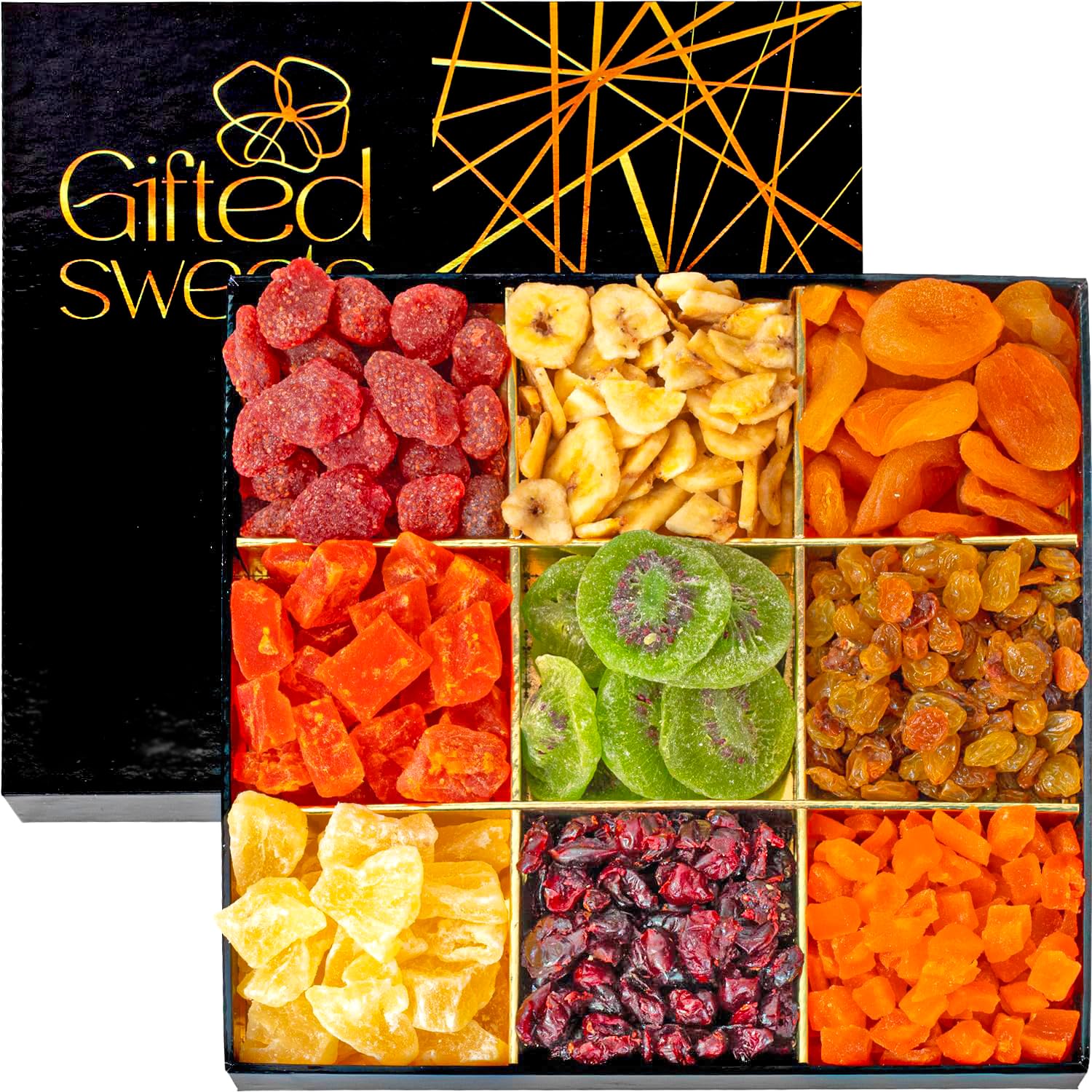 Tropical Dried Fruit Gift Basket - 9 Assortment - Gourmet Dried Fruit, Snack Box, In An Elegant Gift Box, Gift Set for Birthday, Anniversary, Sympathy, Healthy Gift Snack Box for Men and Women