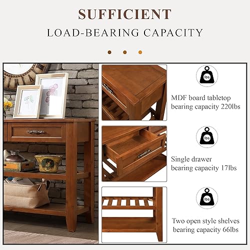 Miniatura 6 de Knocbel Mesa consola de entrada con 2 cajones de almacenamiento y 2 estantes inferiores, vestíbulo de entrada detrás del sofá, fácil montaje (marrón)