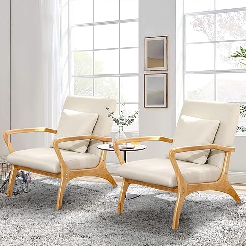 Miniatura 7 de CDCASA Silla decorativa moderna de mediados de siglo con cojín, 28.3 pulgadas de largo, reposabrazos tapizada de tela de lino con marco de madera