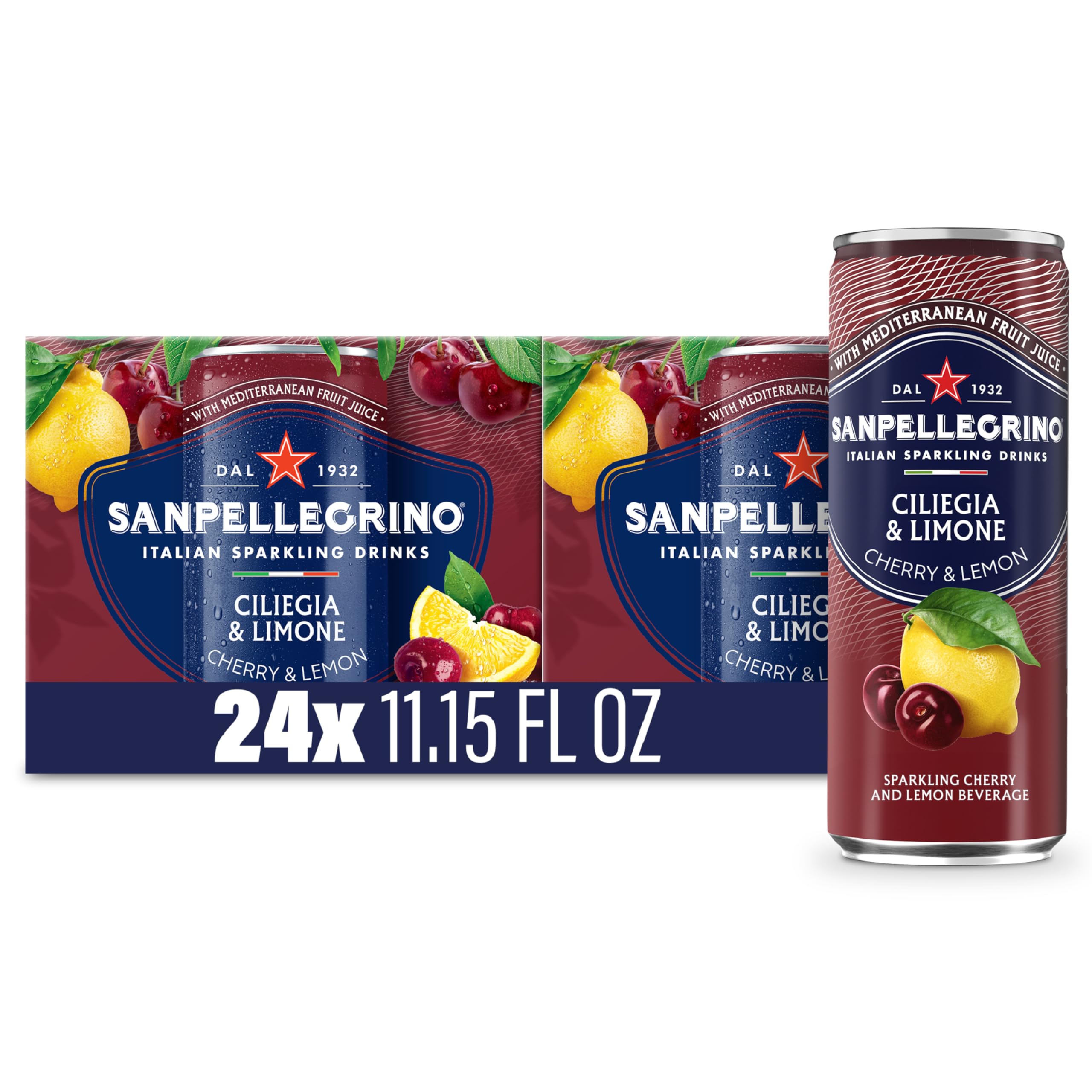 Sanpellegrino Italian Sparkling Drink Ciliegia and Limone, Sparkling Cherry and Lemon Beverage, 24 Pack