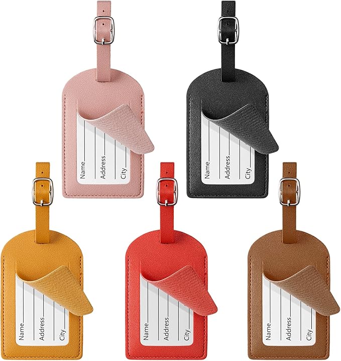 5Pcs Leather Luggage Tags 5 Color Suitcase Tags Travel Baggage Tags