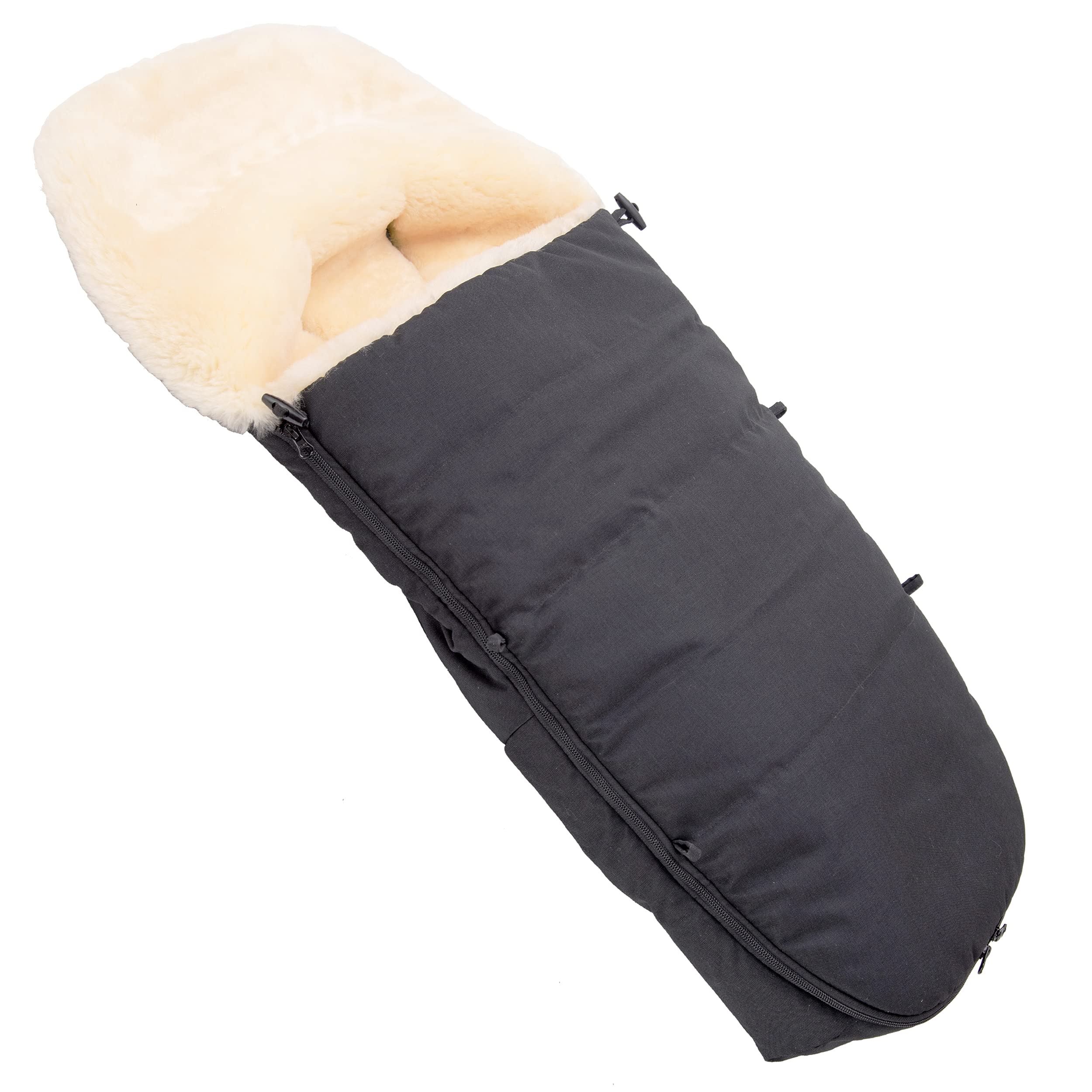 Saco de Abrigo para bebé de Piel de Cordero, para Cochecito, Saco de Abrigo para Cochecito, Resistente al Viento y al Agua, con Cremallera Completa, curtida médicamente 90 x 50 cm (Negro)