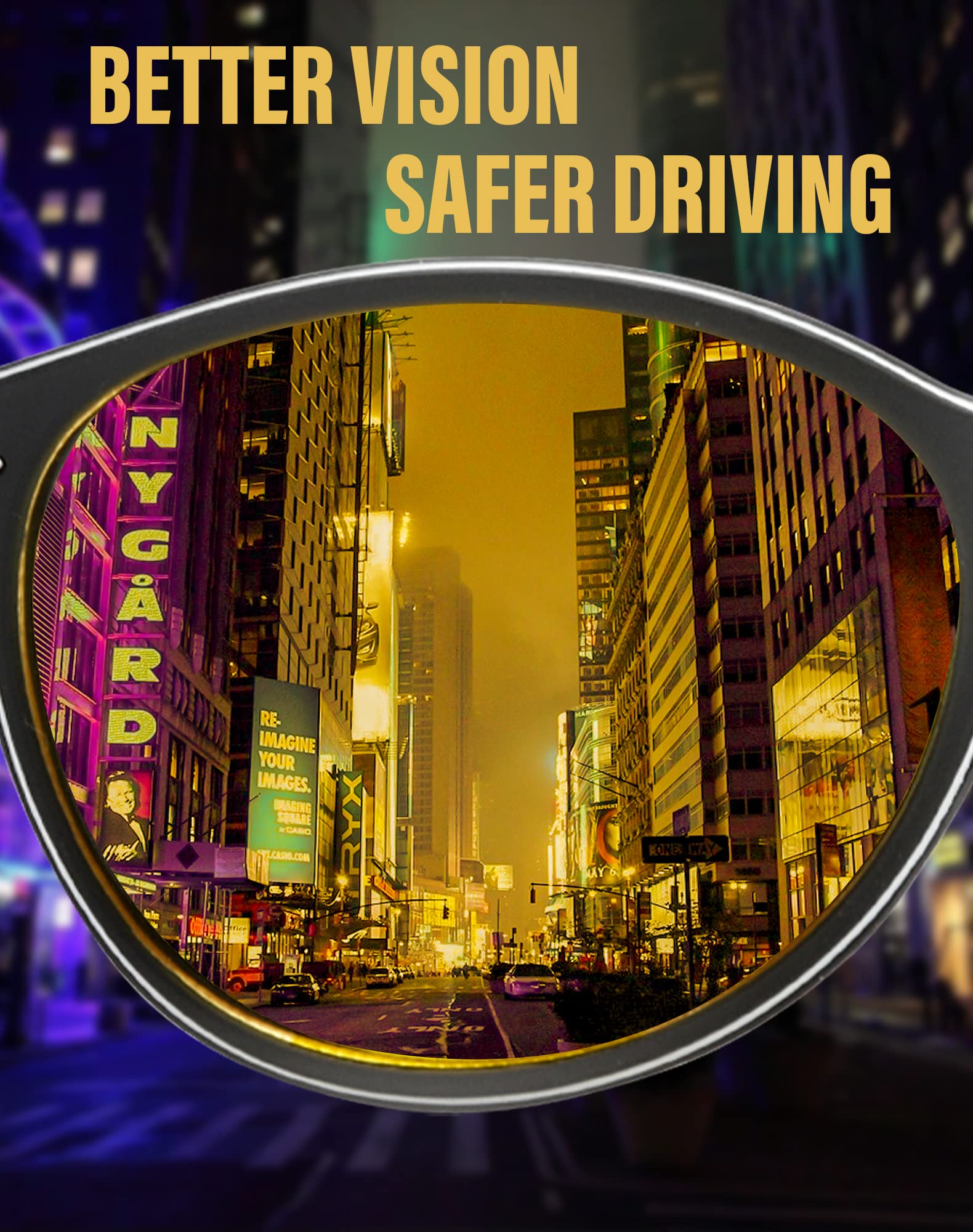LVIOE Gafas de conducción nocturna amarillas para mujeres/hombres antideslumbrantes polarizadas conducción nocturna, Black