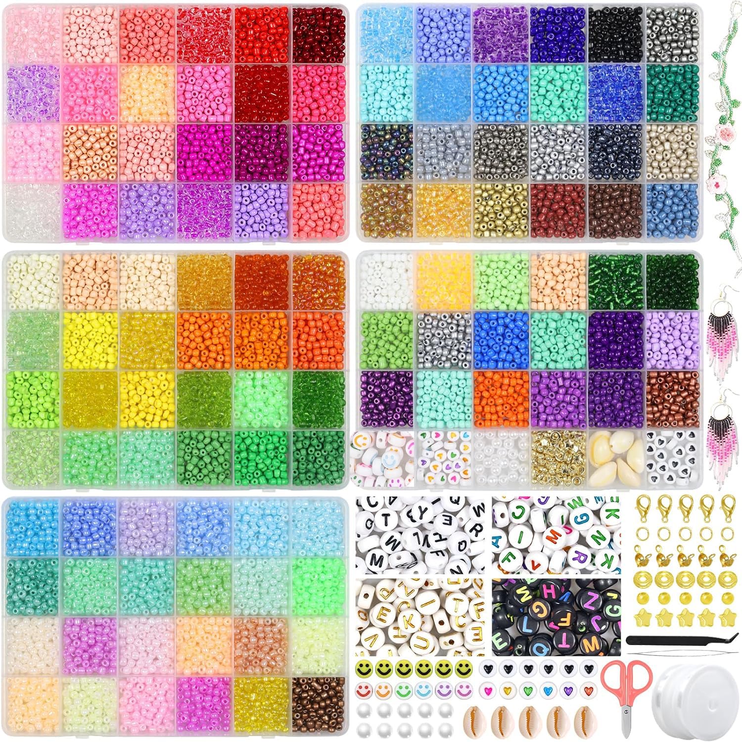 Lot De 600 Perles En Verre Pour Bracelets DIY - 20 Couleurs, Tailles 4/6/8 Mm - Kit Création Bijoux (Colliers, Boucles D'Oreilles…)