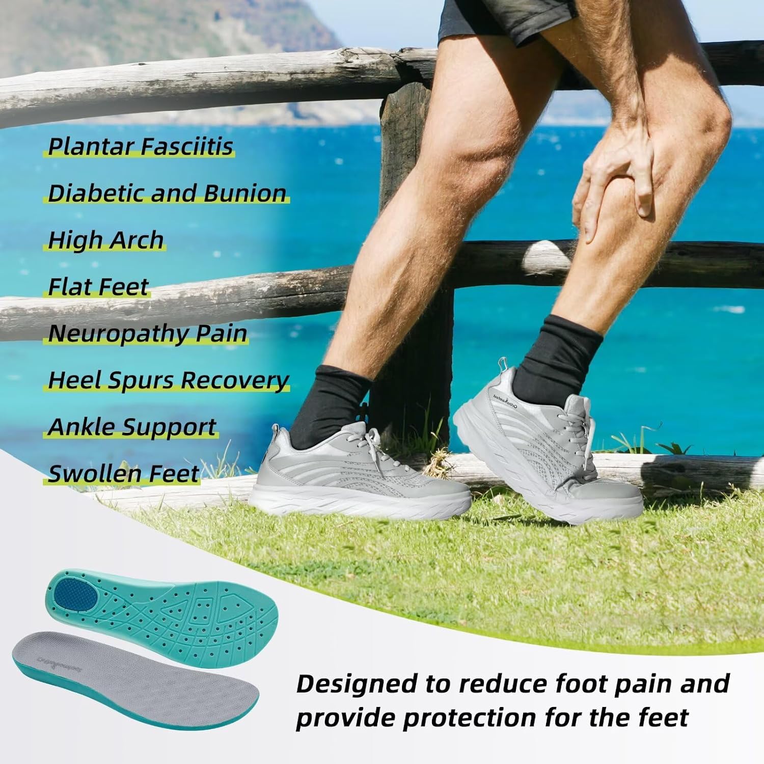 Men's Orthopedic Diabetic Wide Running Shoes: Comfortable Arch Support Plantar Fasciitis Sports Sneakers, Casual Swollen Orthotic Work Tennis Walking Shoes for Ankle and Heel Pain Relief - Image 4