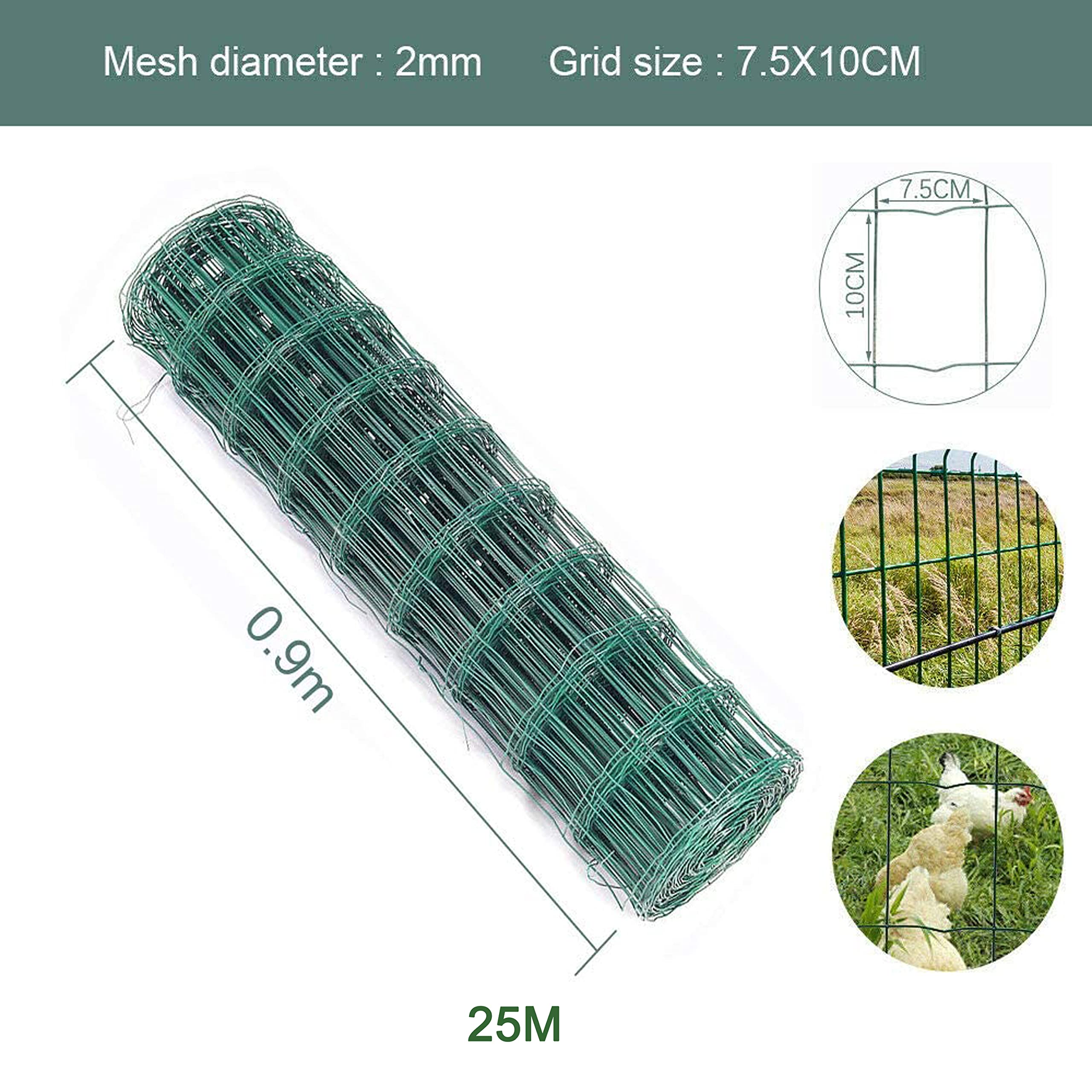 Malla de Alambre Valla De Jardín 90cm x 25m Malla Alambre Metalica Galvanizada Valla Salvaje Pesado de Alta Resistencia Malla Metálica Anudada Red de Alambre Protección para Ovejera Ganadera Granja