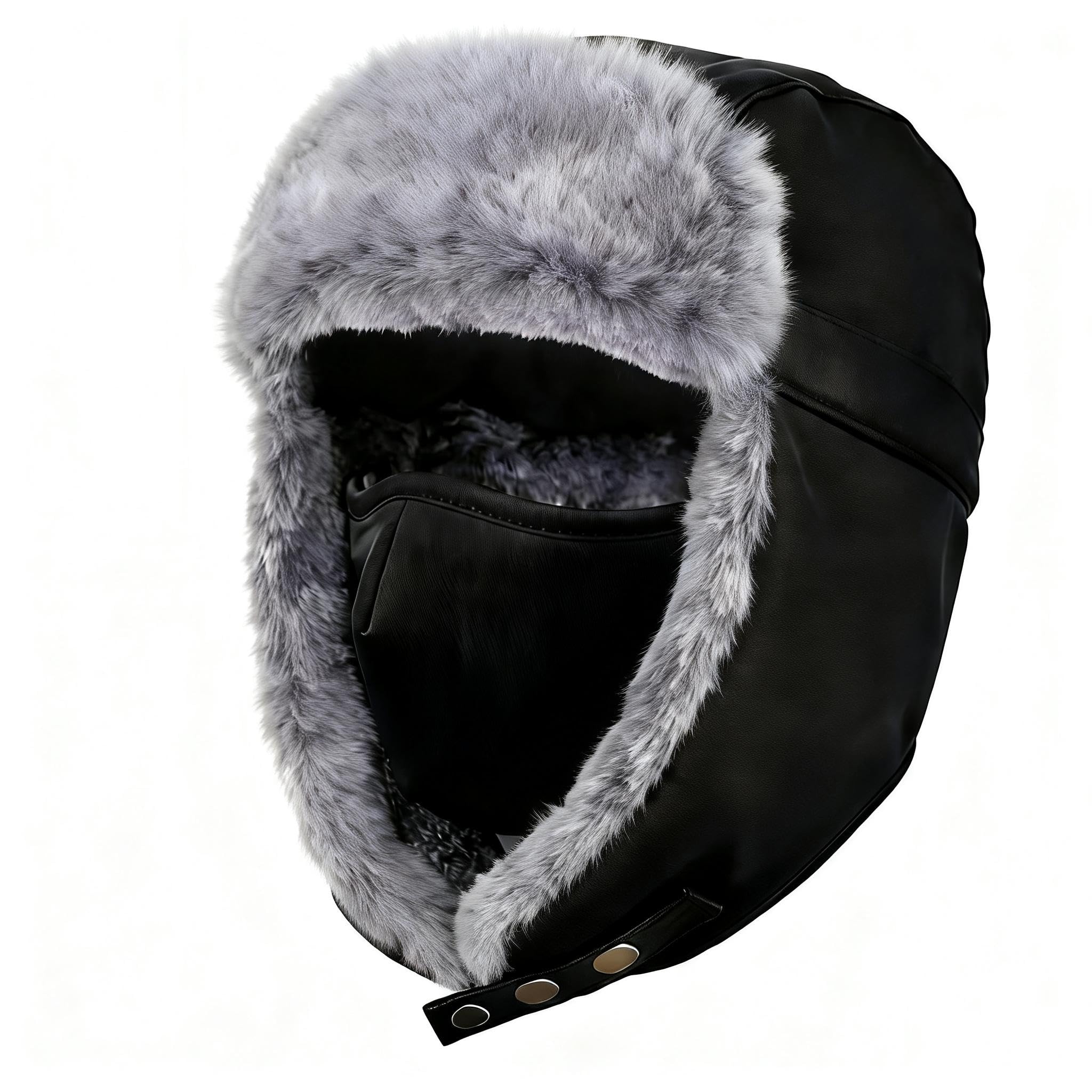 Winter Bomber Hats, Faux Fur Warme Hats Windproof Trooper Trapper Hat Aviator Caps with Ear Flap and Windproof Mask for Skating, Skiing, Hunting or Daily Use