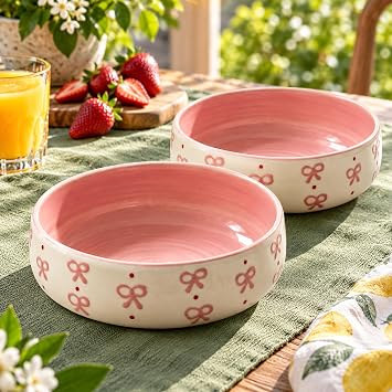 Seramik Salata Kasesi, Yulaf Granola ve Kahvalt  Kasesi, Sa l kl  Beslenme ve Diyet Kab , Smoothie Bowl, A ai Bowl,  orba Servis Kab , Orta Boy Kase, Mikrodalga Uyumlu, PINK BOW