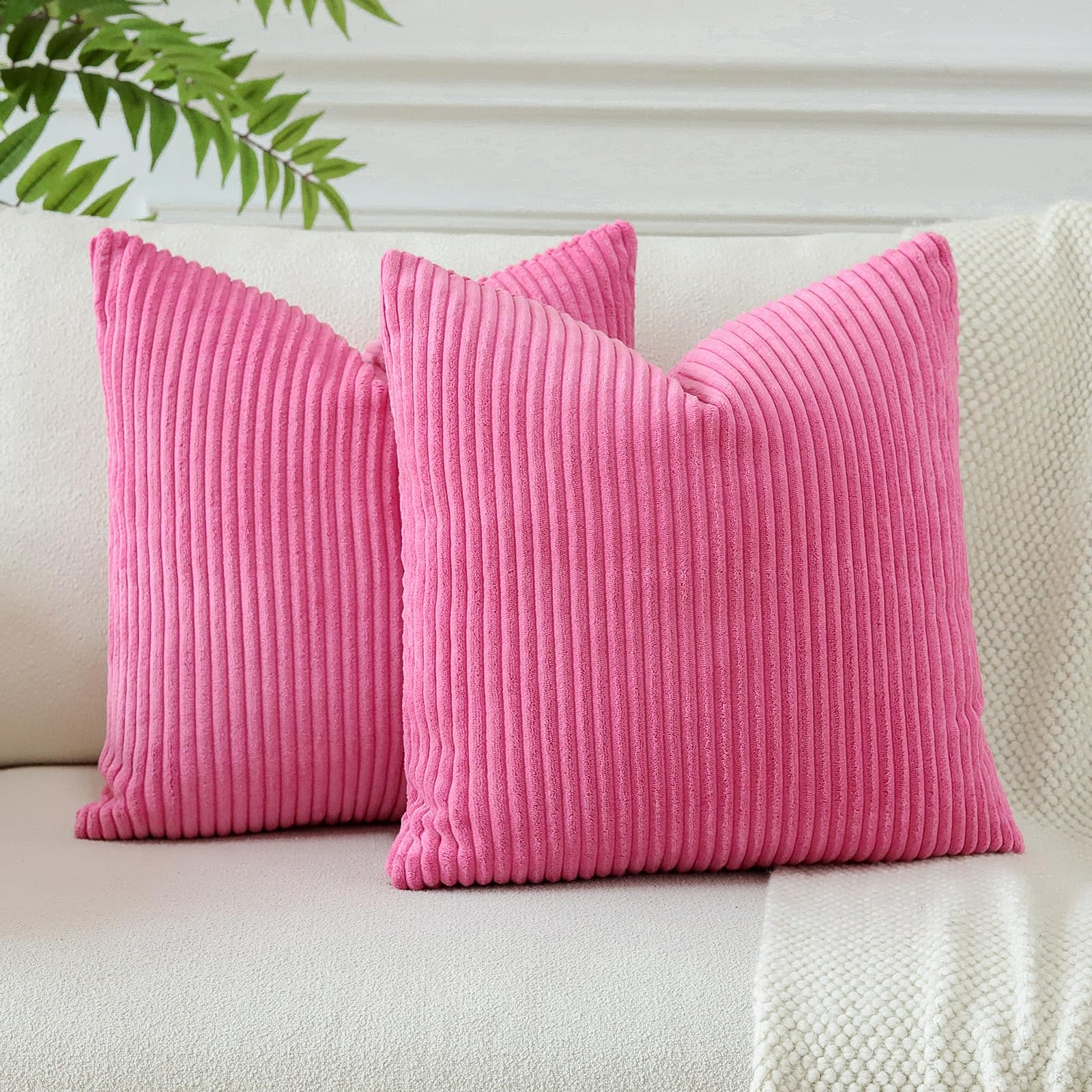 JOTOM 2er Set Cord Kissenbezüge Kissenhülle Dekorative Zierkissen Sofakissen Couchkissen Dekokissen Kissenbezug Deko Kissenhülle für Sofa Wohnzimmer 40x40cm Rosa Rot