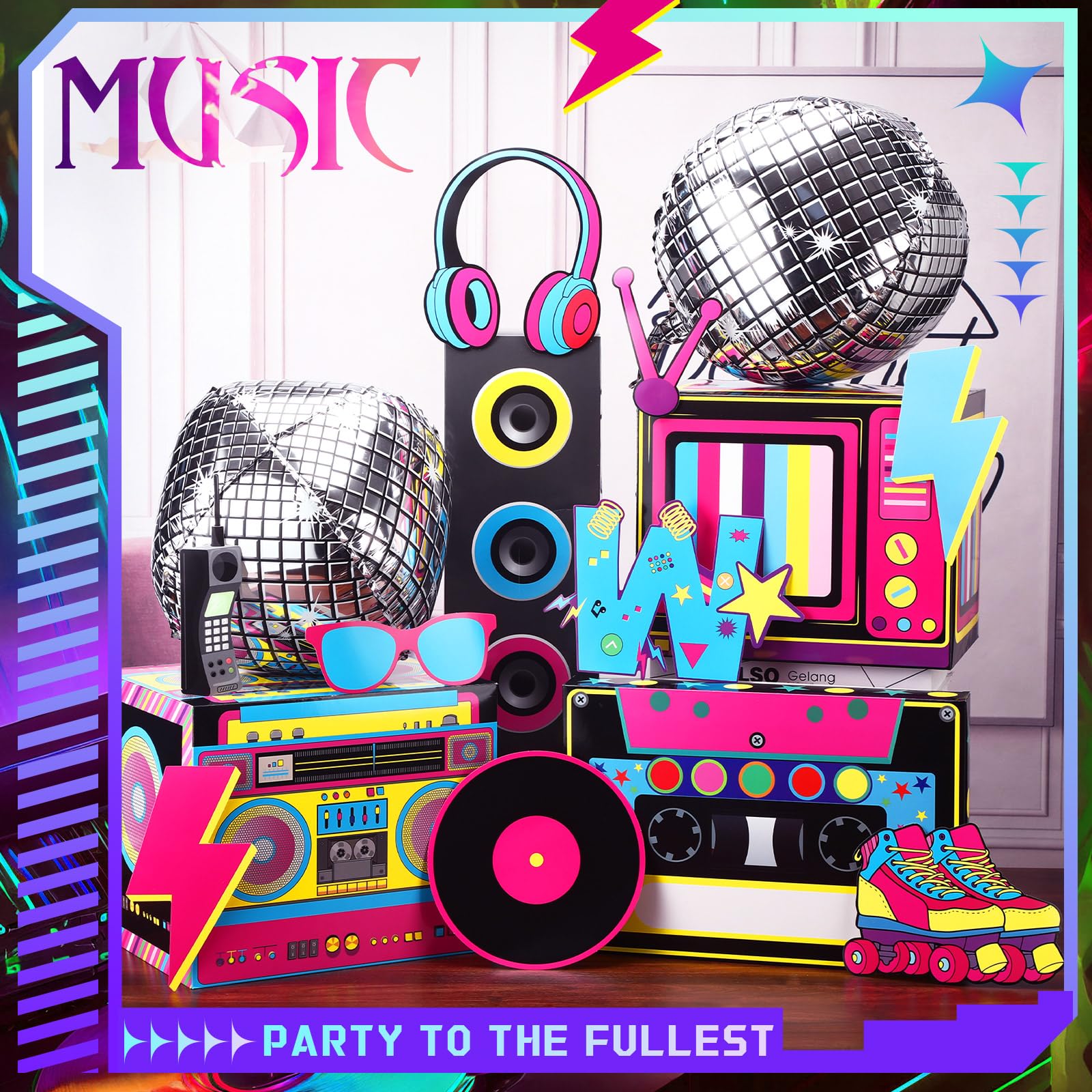 7-Piece 80s Retro Party Decor Set - 3D Boombox & Cassette Boxes For 80s 90s Theme Parties