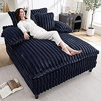 Vista 15 de Tumbona extragrande de 54.8 pulgadas de ancho para interiores con respaldo ajustable de 5 posiciones, sofá cama de pana con 3 almohadas, moderna