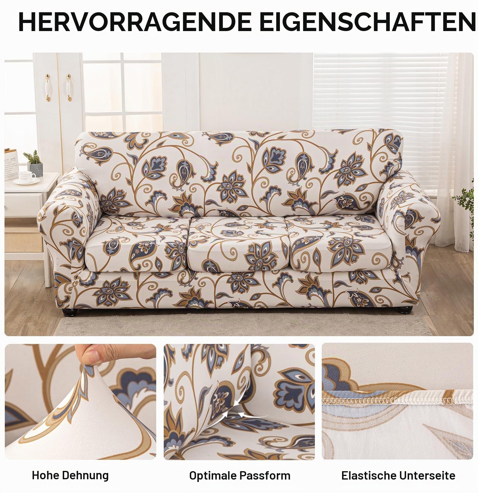 Stretch-Sofabezüge für 1/2/3-Kissen-Sofa-Sofa-Möbel-Schonbezüge mit verbessertem, dickerem Jacquard-Stoff (Kunst, 3 Kissensofa Sofabezüge)