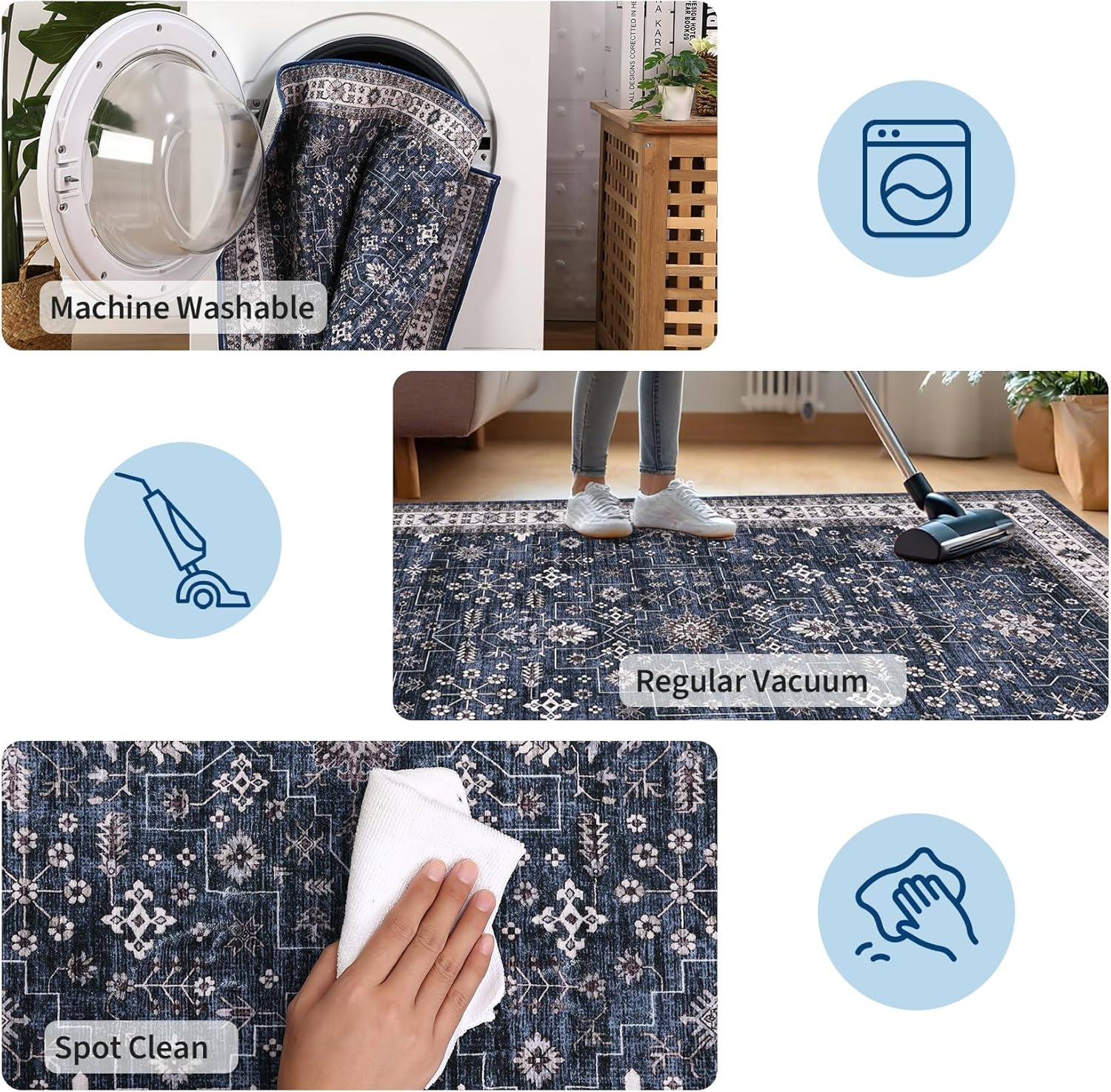 GarveeHome Navy Area Rugs 8x10 for Living Room, Vintage Tribal Large Washable Rug Soft Non Slip Backing Floor Mat Carpet Indoor Thin Accent Rug for Bedroom Dining Room Playroom Nursery Home Decor - Image 6