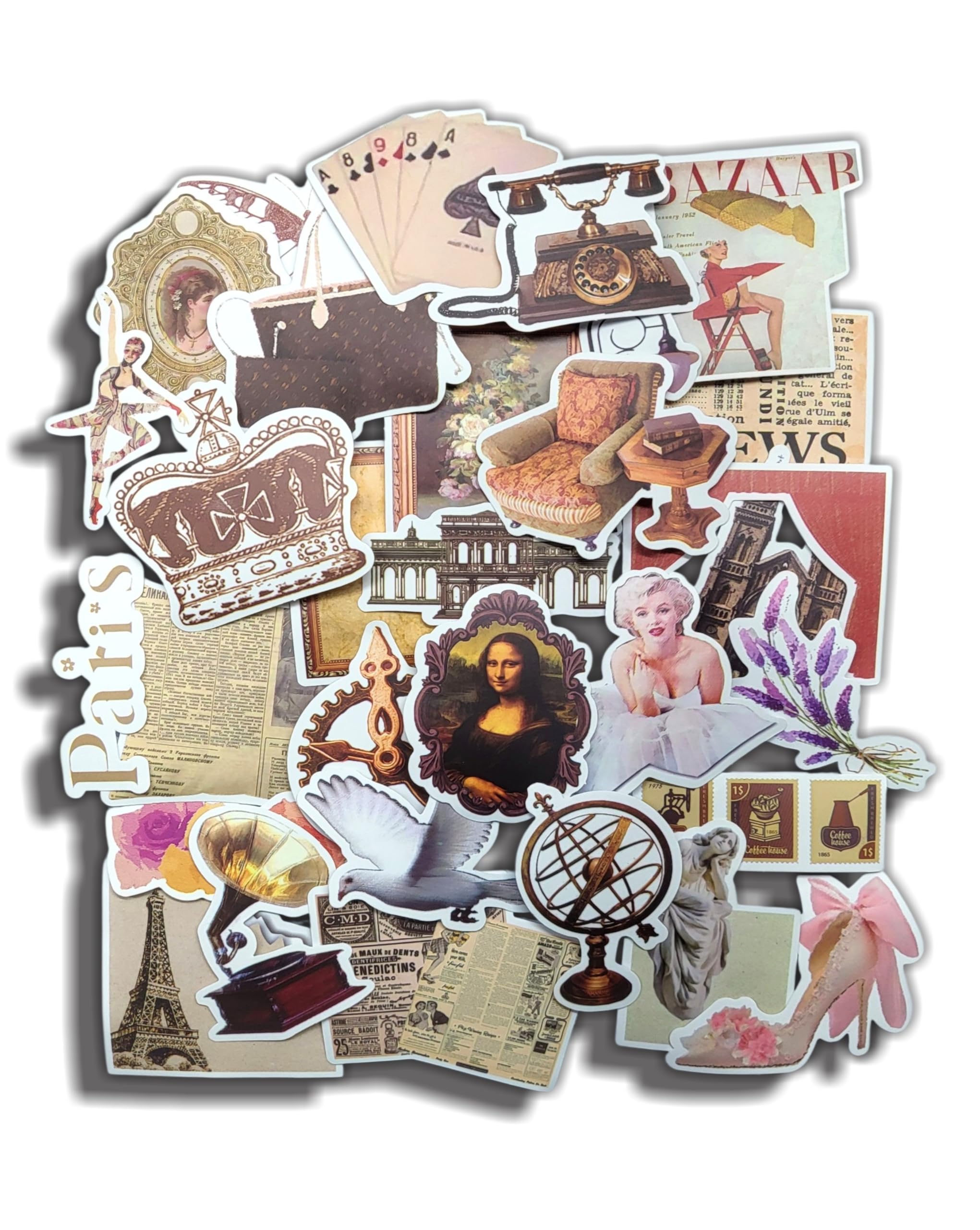 Vintage Stickers Mixed Paper Designs Journal Pack Aesthetic Retro Old Age Decorative Antique Motivational Vibes Mobile Phone Case Laptop Scrapbook Diary Guitar (Vintge Stickers)-image-0