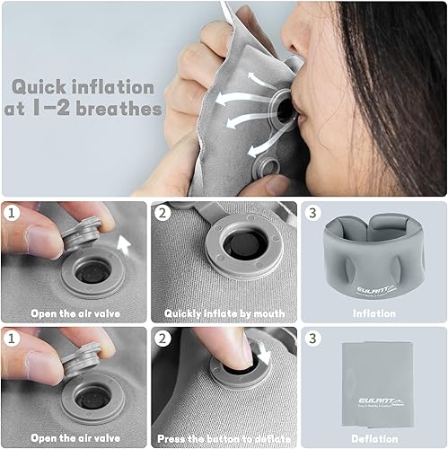Vista 3 de EULANT Almohada inflable para el cuello para regalo para aliviar el dolor, almohada inflable para aviones, almohadas inflables para viajes, oficina