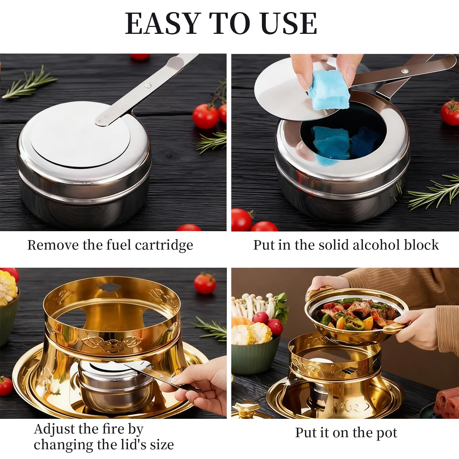 Set di 6 Contenitori per Pasta Combustibile con Coperchio di Sicurezza, Bruciatori per Fonduta In Acciaio Inox, Bruciatore Multifunzionale per Fornelli, Buffet, Feste, Eventi di Catering e Camping