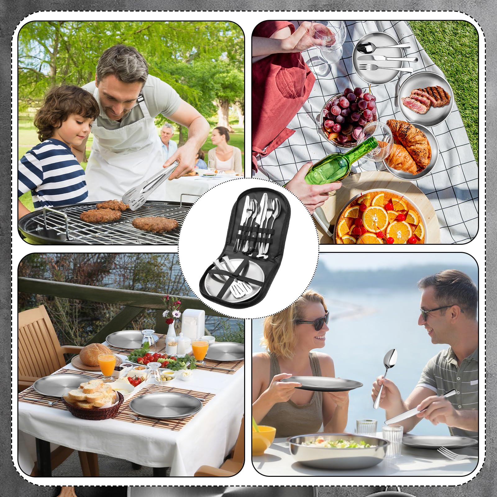 Set Posate Da Campeggio 22 Pezzi Per 4 Persone – Acciaio Inox Con Custodia, Per Picnic E Viaggi