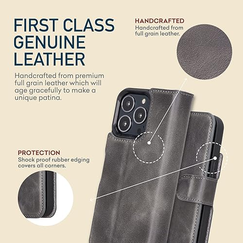 Miniatura 5 de Bayelon Funda para iPhone 13 Pro, funda de cuero de grano completo, cartera magnética desmontable para teléfono, funda abatible con ranuras para