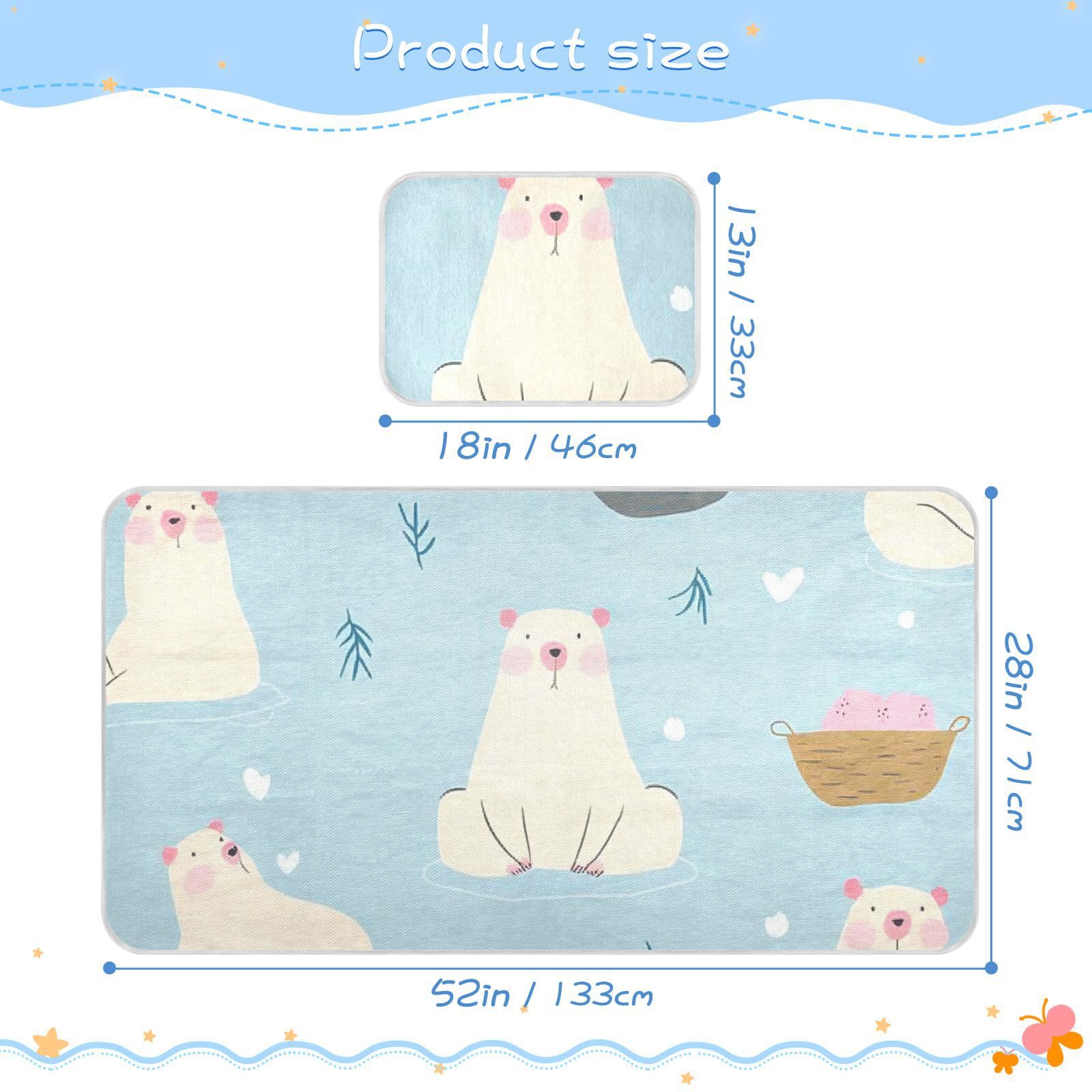 Simple Cute Blue Polar Bear Cooling Baby Crib Mattress Cover 71.1 cm x 132.1 cm Ultra Soft Pads for beds for babies & Toddler