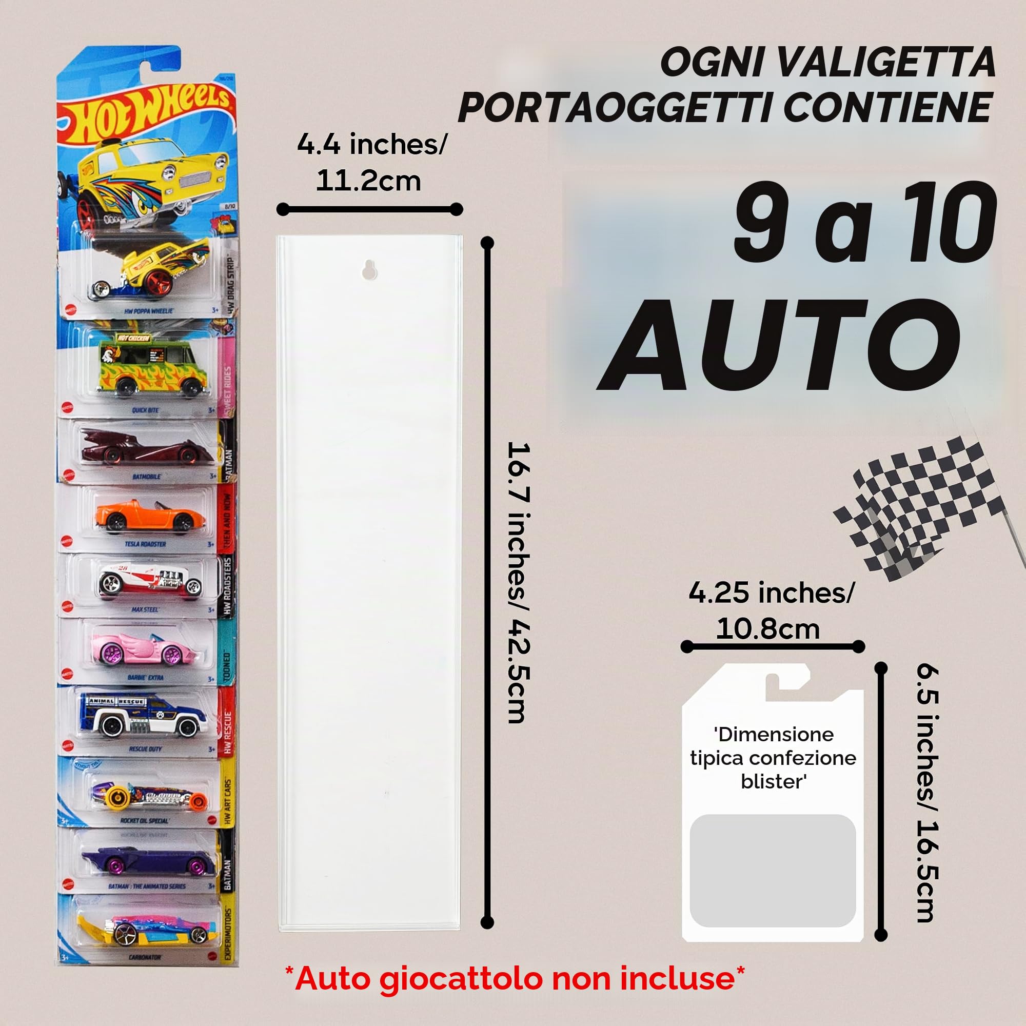 Tapeera Espositore da Parete per Modellini di Auto - Contiene Fino a 30 Modelli, Compatibile Con Hot Wheels e Scatola di Fiammiferi - Confezione da 3